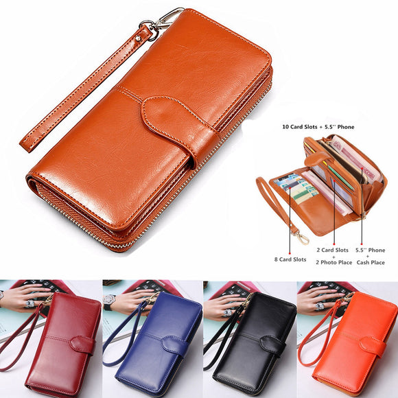 Vintage Women Men Leather Long Wallet Card Holder Clutch Purse Handbag Phone