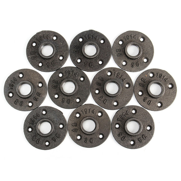 10pcs 3/4 Inch Flange Iron Malleable Threaded Floor Pipe Fittings Wall Mount Decor