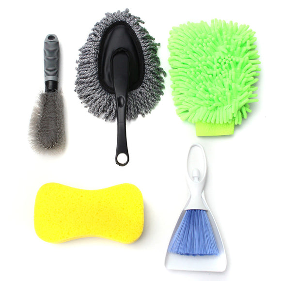 5PCS Car Interior Exterior Wash Cleaning Tool Kit Cleaner Brush Sponge Glove
