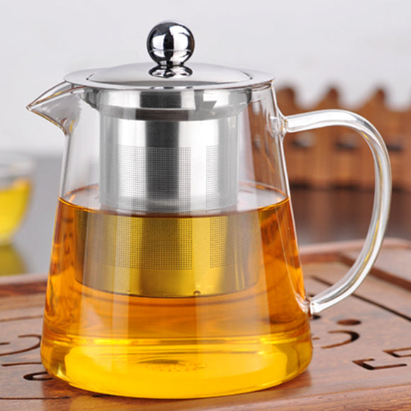 750/950ml Clear Heat Resistant Glass Tea Pot Stainless Steel Infuser Filter