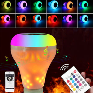 18W B22 E27 RGBW+Yellow Flame bluetooth Speaker Music Play LED Bulb Wireless Remote AC85-265V