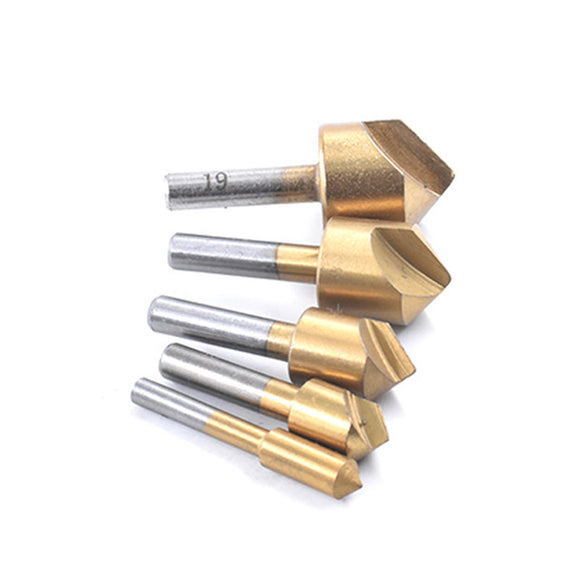 5PCS Round Handle 90 Degree Single-Edged Countersink Drill Bit Woodworking Chamfering Tool Kits