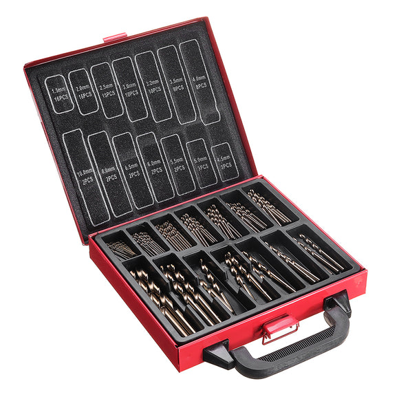 Drillpro 99Pcs M35 Cobalt Drill Bit Set 1.5-10mm HSS-Co Jobber Length Twist Drill Bits with Metal Case for Stainless Steel Wood Metal Drilling