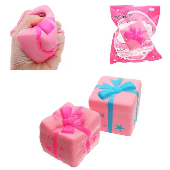 Gift Box Cake Squishy Phone Strap Toy 7.5CM Slow Rising With Original Packaging