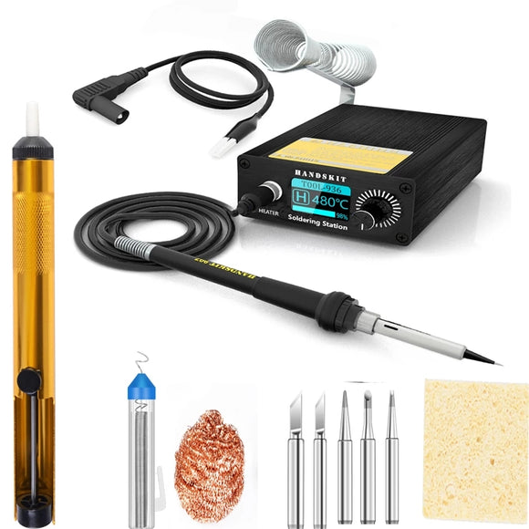 Handskit STC Soldering Station 100-500 Degree OLED Display 4Pin Temperature Controll With Soldering Wire Iron Tips Welding Tools