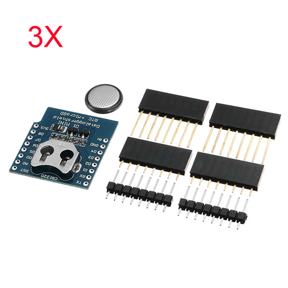 3Pcs Wemos DataLog Shield For WeMos D1 Mini RTC DS1307 With Battery + Micro Sd