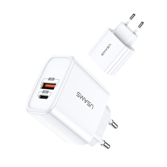 USAMS 3.4A Dual Ports Type C PD Fast Charging USB Charger EU Plug Adapter For iPhone X XS HUAWEI P30 Mate20 XIAOMI MI9 S10 S10+