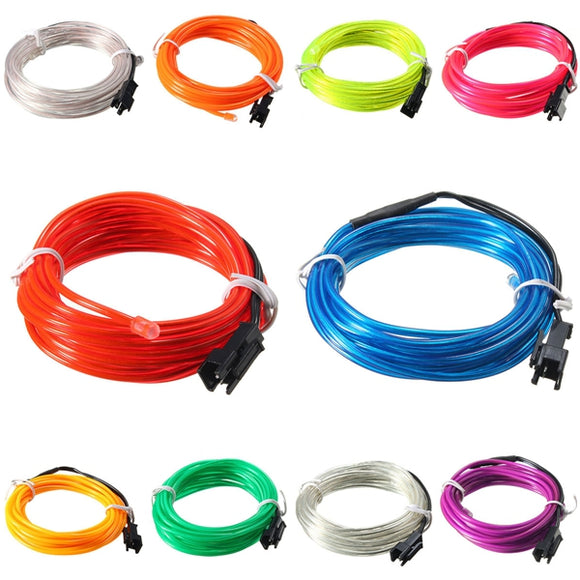 3M EL Led Flexible Soft Tube Wire Neon Glow Car Rope Strip Light Xmas Decor DC 12V