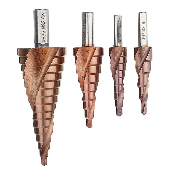 Drillpro HSS-Co M35 Cobalt Step Drill Bit Triangle Shank 4-12/4-20/4-32mm Spiral Flute Step Drill