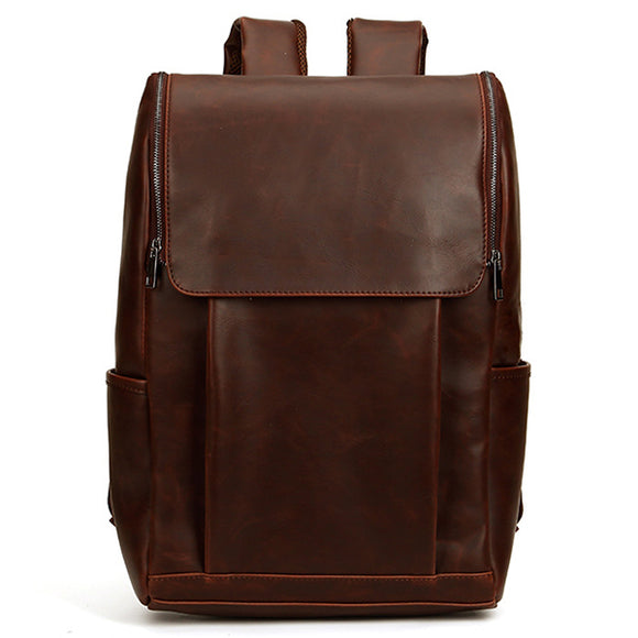 Men PU Leather Leisure Travel Backpack Large Capacity Minimalist Mochila Laptop Bag