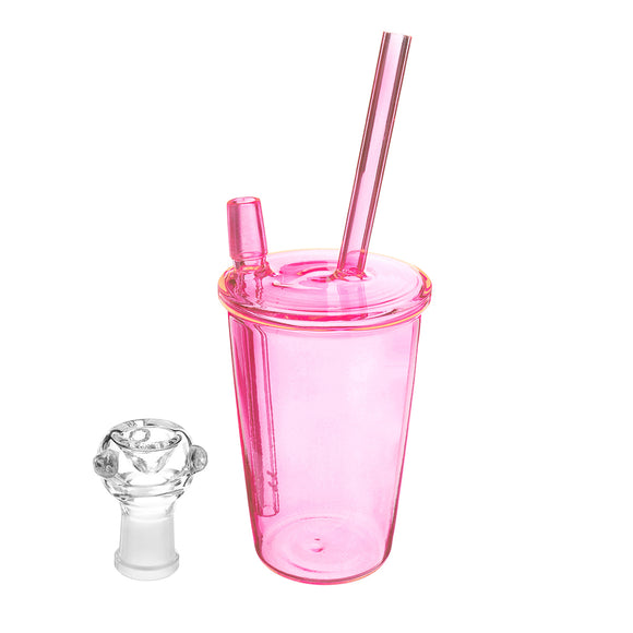 205mm/8.07 Water Glass Pipe Straw Bottle Glassware Clear Pink