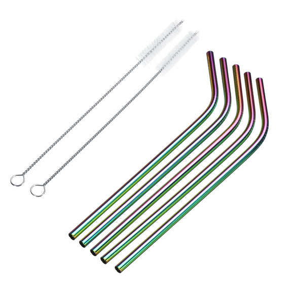 8pcs Stainless Steel Colorful Curved Straw Reusable Straw Set with 2 Brushes Storage Box