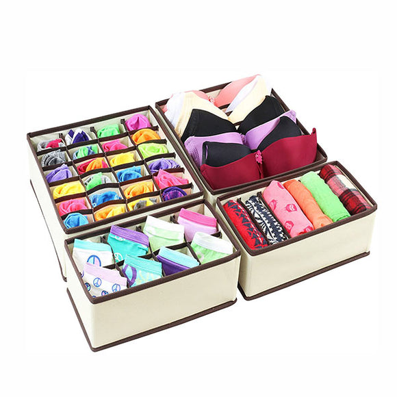Honana HN-B52 4pcs Closet Underwear Organizer Non Woven Bra Underwear Socks Drawer Storage Boxes
