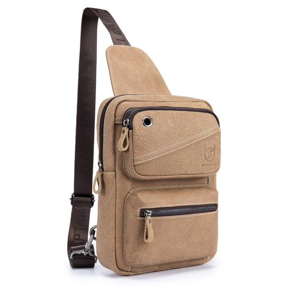 Bullcaptain Men Nubuck Leather Chest Pack Casual Vintage Crossbody Bag for 10.5 inch Ipad Pro
