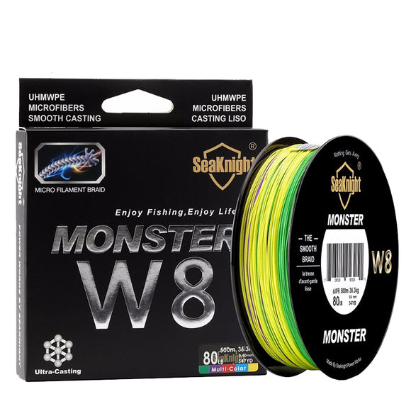 SeaKnight Monster W8 500M 8 Strands Fishing Line Multi-Colors 20-100LB Salt Water Braided Wire