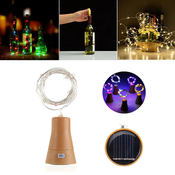 Solar Powered 8LEDs Cork Shaped Silver Wire Wine Bottle Fairy String Light for Christmas Party
