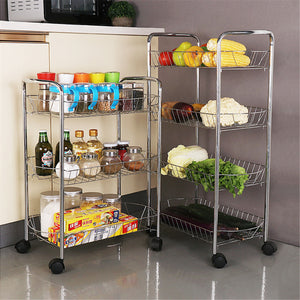 3/4 Layer Kitchen Trolley Wheeled Cart Vegetable Rack Fruit Spice Storage Rack