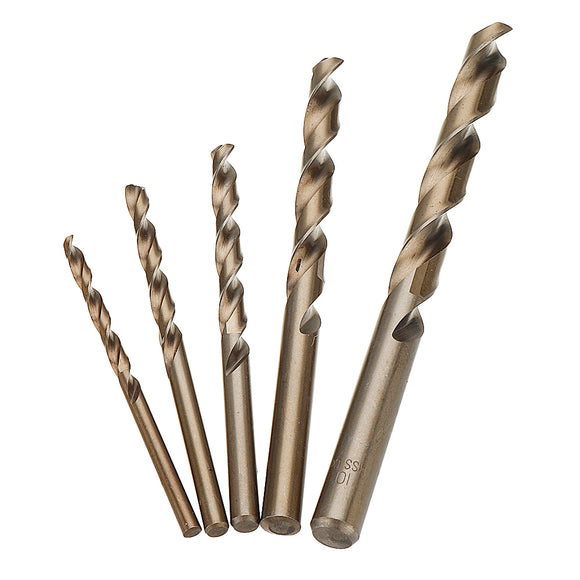 Drillpro 5pcs 4-10mm HSS M35 Cobalt Twist Drill Bit 4/5/6/8/10mm for Metal Stainless Steel Aluminium Copper