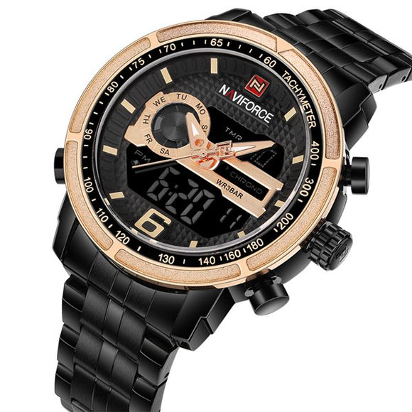 NAVIFORCE NF9119 Men Watch Luxury Dual Display Stainless Steel Strap Business Wrist Watch
