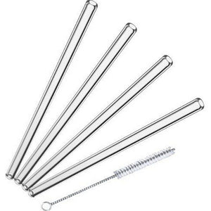 4pcs 7mm Reusable Clear Glass Straight Straws with Cleaning Brush