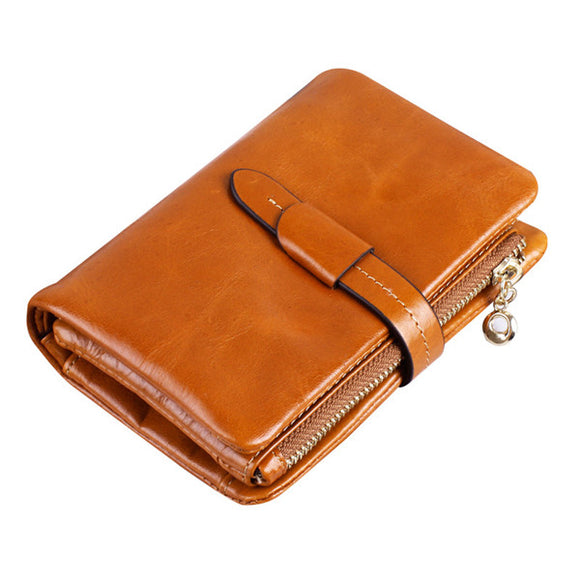 Oil Wax Genuine Leather 3 Folded Short Wallet Belt Purse Card Holder Coin Bags