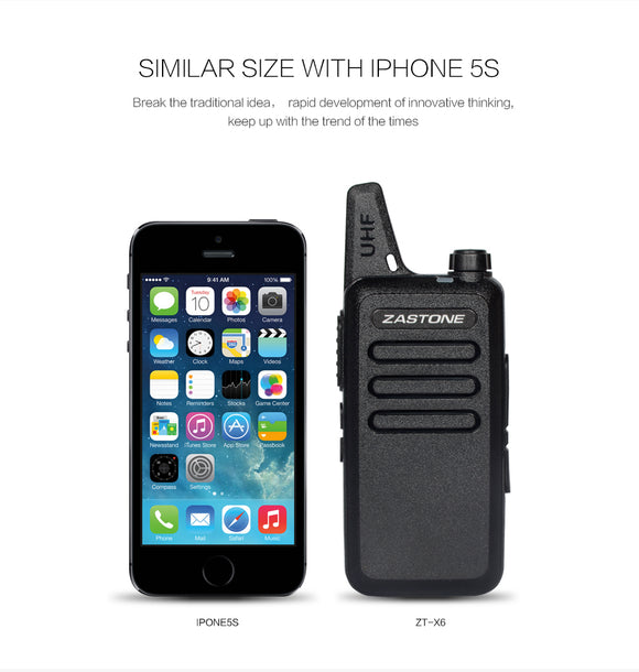 Zastone X6 UHF 400-470 MHz 16 CH Mini Walkie Talkie Portable Handheld Ultra Thin Transceiver