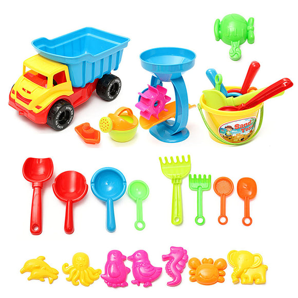 21PCS Beach Sand Play Toys Set Bucket Rake Sand Wheel Watering Can Mold