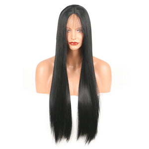 26 Inch Black Hair Wig For Women Long Straight Lace Front Full High Temperature Silk Fiber Hair