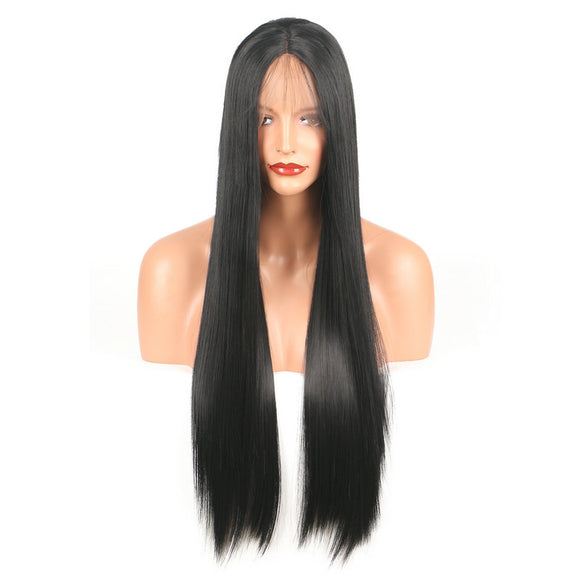 26 Inch Black Hair Wig For Women Long Straight Lace Front Full High Temperature Silk Fiber Hair