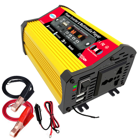 1200W Peak Car Power Inverter with MP3 Multimedia Player DC 12V to AC 110V 220V Dual USB Fast Charge AC Outlet Converter FM bluetooth LED Screen