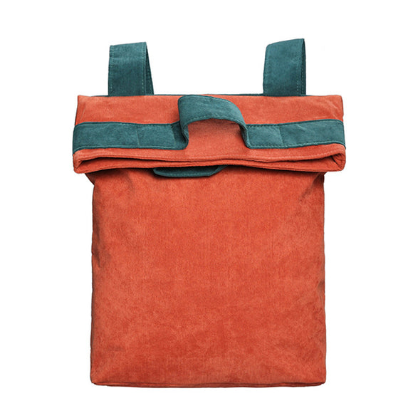 Women Corduroy Casual Backpack Simple Tote Handbag Travel Bag