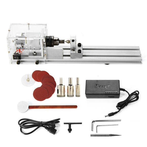 24V 80W Mini DIY Woodworking Lathe Miniature Wood Lathe Grinding Polishing Beads Machine Set