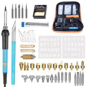 48Pcs 60W 110V/220V Adjustable Temperature Solder Iron Tool Kit Carving Pyrography Tool