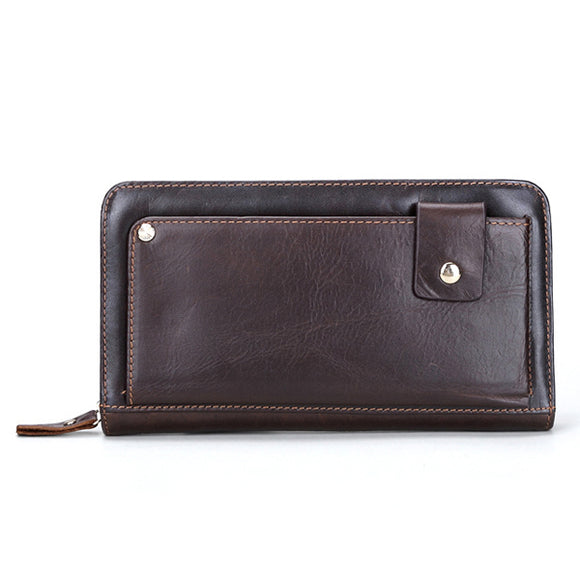 18 Card Slots Men Genuine Leather Vintage Long Wallet Casual Business Clutches Bag Card Holder Purse