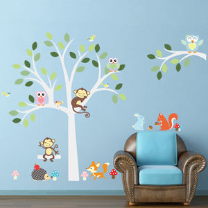 Nursery Baby Kids Room Decor Jungle Animal Owls Monkey Tree Wall Stickers Decoration
