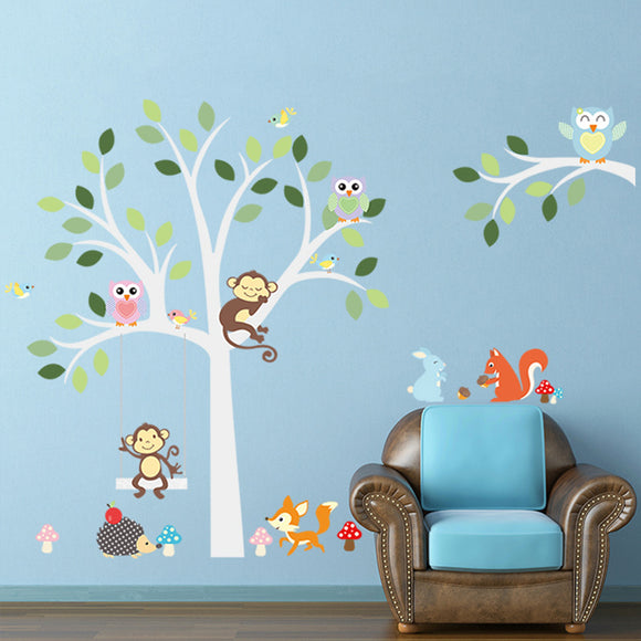 Nursery Baby Kids Room Decor Jungle Animal Owls Monkey Tree Wall Stickers Decoration