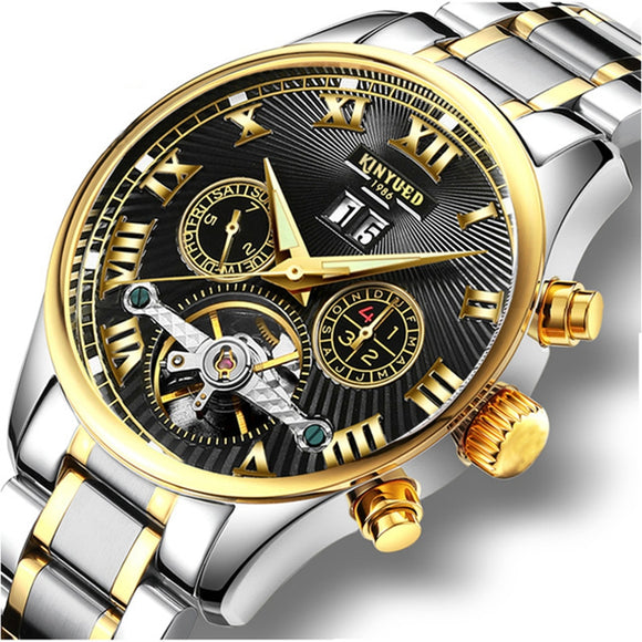 KINYUED J011 Automatic Mechanical Watch Rome Stainless Steel Strap Men Watches