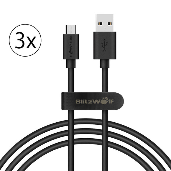 3 x BlitzWolf BW-CB7 2.4A 3ft/0.9m Micro USB Charging Data Cable With Magic Tape Strap