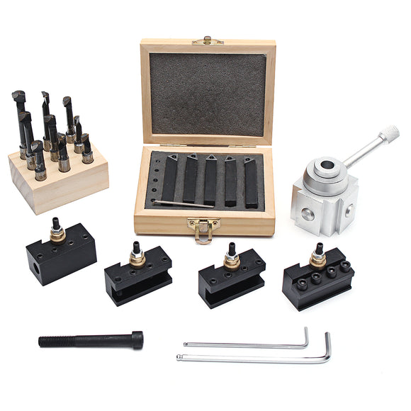 Mini Quick Change Tool Post Holder Set With 9pcs 3/8 Boring Bar and 5pcs Indexable Blade
