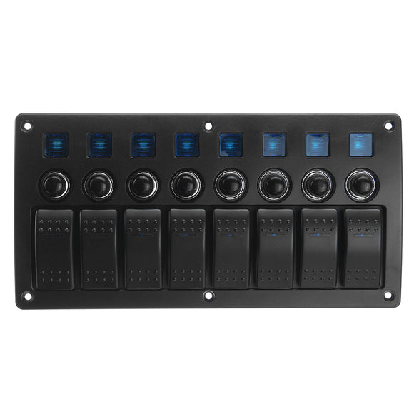 8 Gang Waterproof Car Auto Boat Marine LED Rocker Switch Panel Circuit Breakers