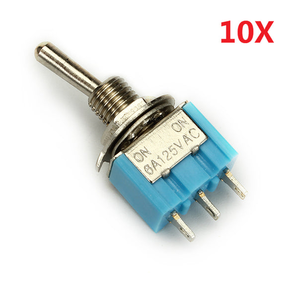 Wendao MTS-102 ON/ON SPDT AC 125V 6A 3 Pins Toggle Rocker Switch 10pcs