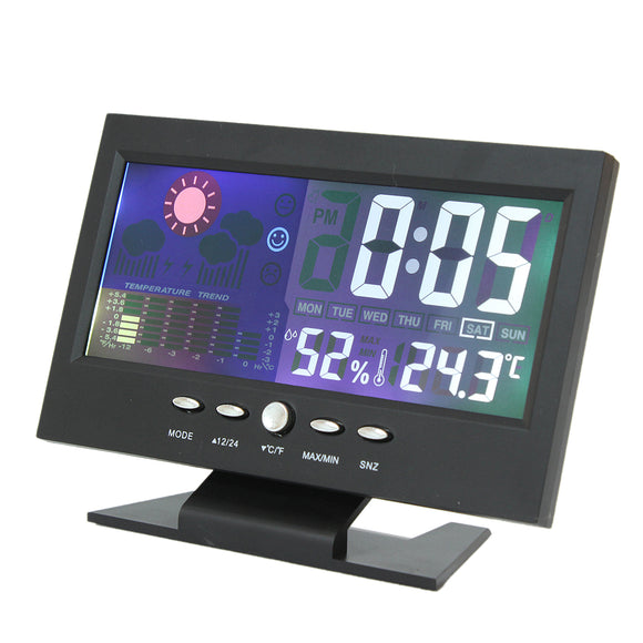 iMars Color LCD Screen Calendar Digital Clock Car Thermometer Weather Forecast Black