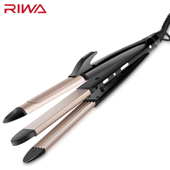 Riwa Z9 3 in 1 Ceramic Coated Flat Iron Hair Straightener Curler Waver Professional Travel Hair Styling Tool LED Display and Adjustable Temperature Control