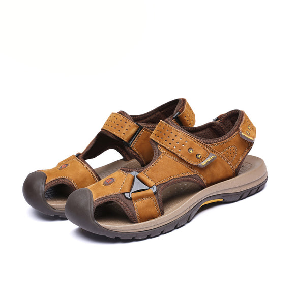 Men Sandals Slippers Genuine Leather Cowhide Male Summer Beach Shoes Casual Suede Leather