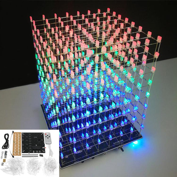 DIY WIFI APP 8x8x8 3D Light Cube Kit Red Blue Green LED MP3 Music Spectrum Electronic Kit No Housing