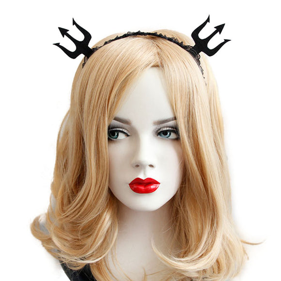 Halloween Black Demon Fork Lace Headbrands Toys Gothic Punk Girl Tiara Fashion Party