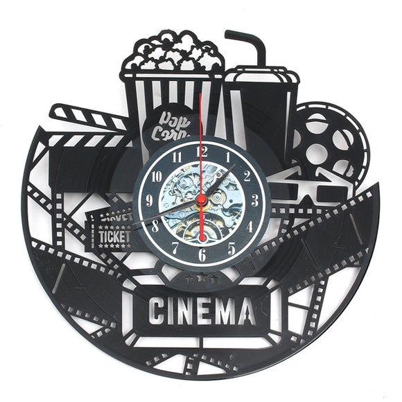12 12 Inch 3D Black Popcorn Wall Clock Theater Movie Cinema Snack Bar Clocks Home Decor
