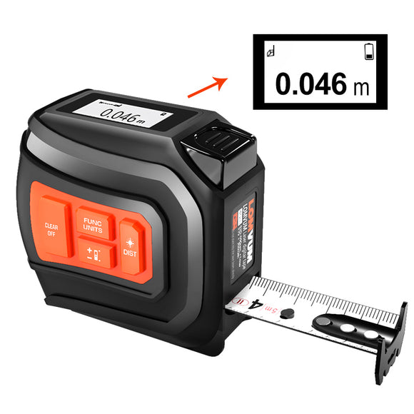 LOMVUM LTM USB Rechargeable Laser Tape Laser Distance Meter Real-Time Dada 40/60m Laser Rangefinder 5m Tape LCD Digital