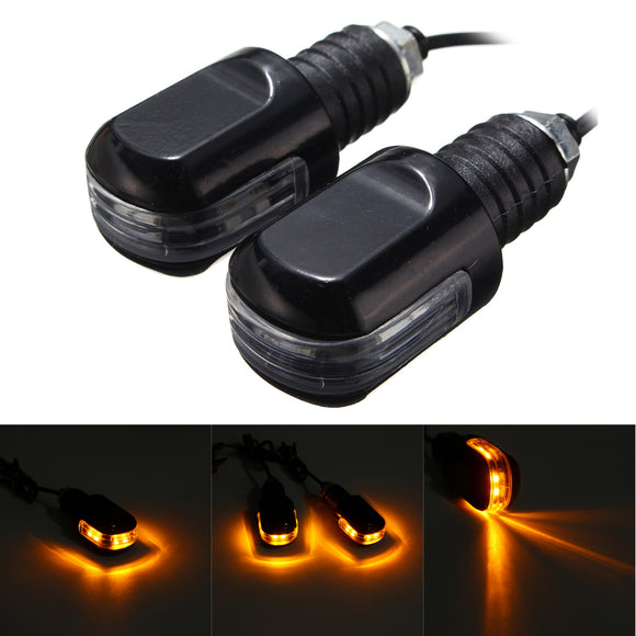 Pair Motorcycle Bar End Weight Inbuilt Amber Turn Signals Indicator Light Lamp