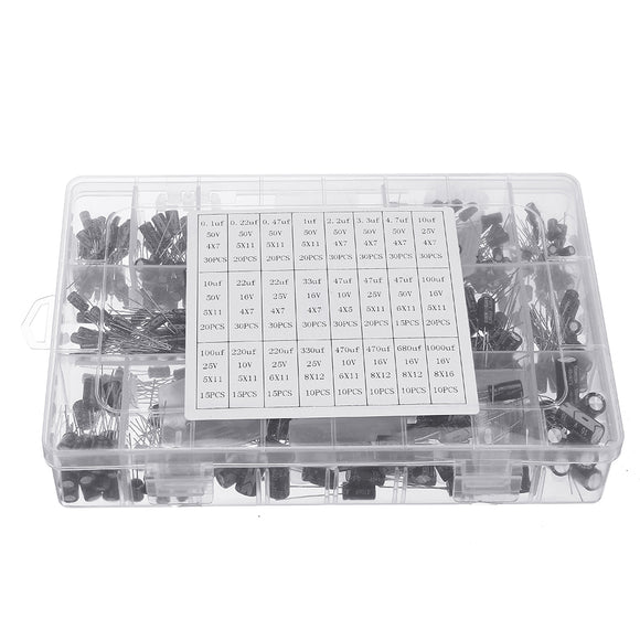 550pcs 24 Values 16V/25V/35/50V (0.1uF To 2200uF) Mix Electrolytic Capacitor Assorted Kit With Storage Box
